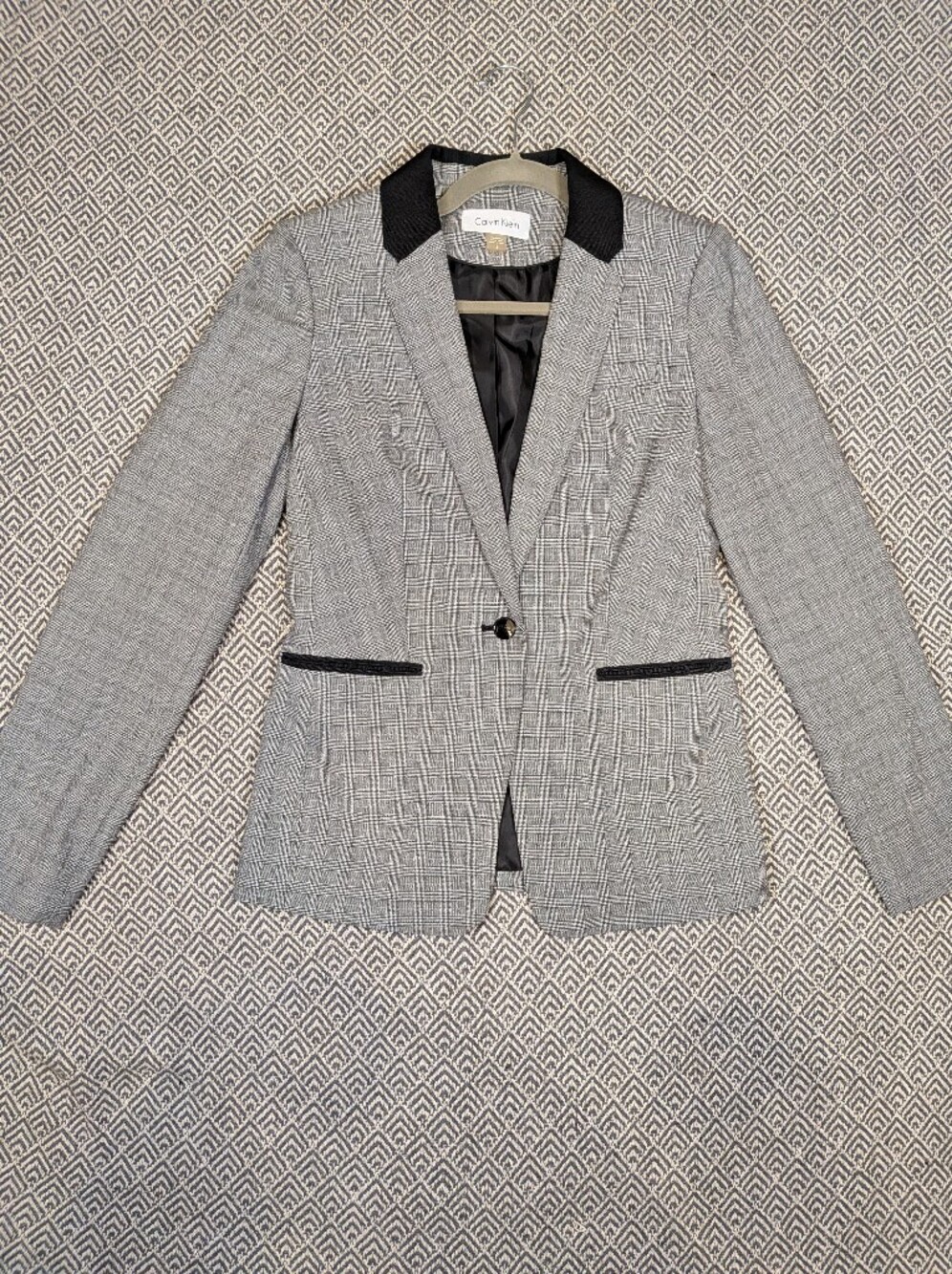 Calvin Klein Gray Plaid Blazer with Black Trim